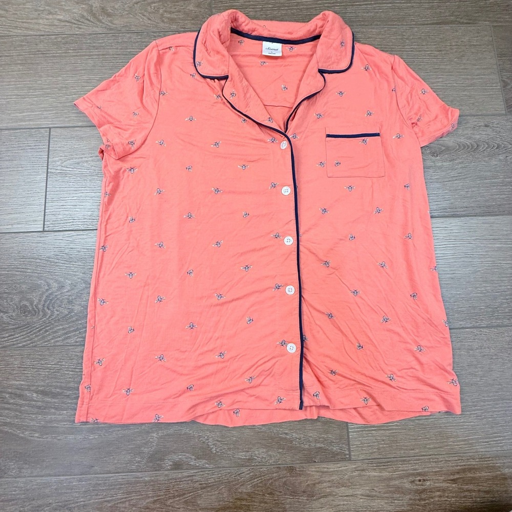 Soma Pajama Set Coral Bee Print Short Sleeve Top L, Capri Bottom XL Lightweight - Picture 2 of 16
